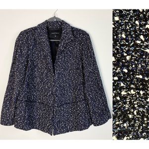 Lafayette 148 Tweed Boucle Wool Blend Jacket Blazer Large 12 Blue Black White